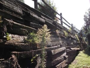 Railroad tie retaining wall