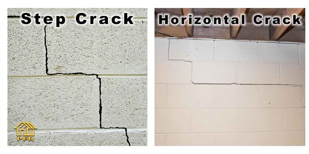 Step crack and horizontal crack in foundation - Piedmont Foundation Repair - 704.401.4111
